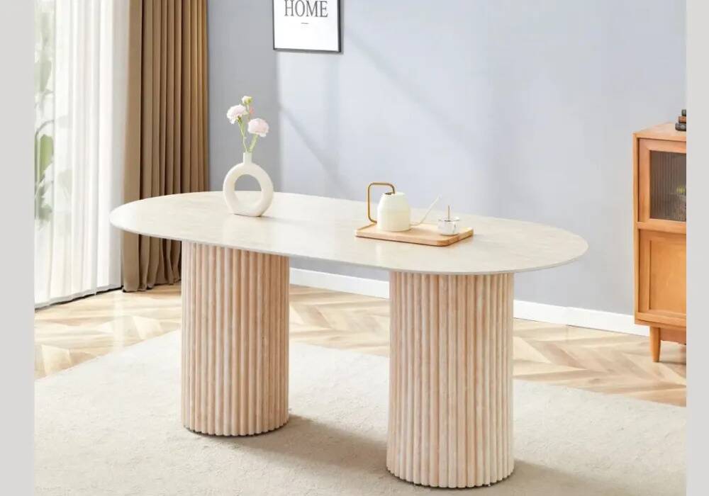 Keysha Dining Table in Travertine