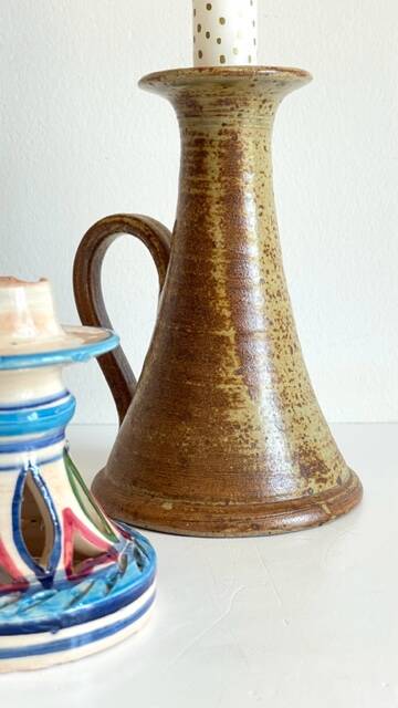 3 vintage ceramic craft candle holders