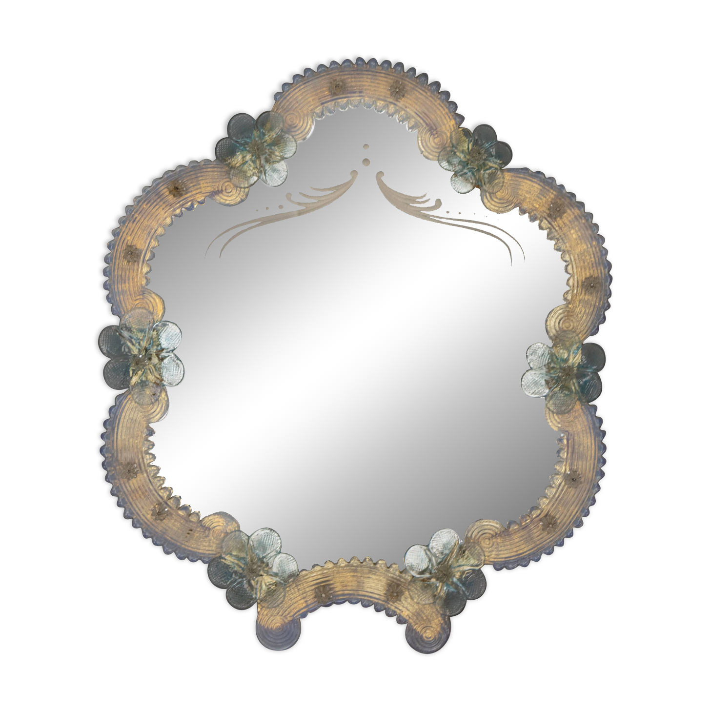 Italian Venetian Murano light blue and opalescent glass wall mirror, 1950s