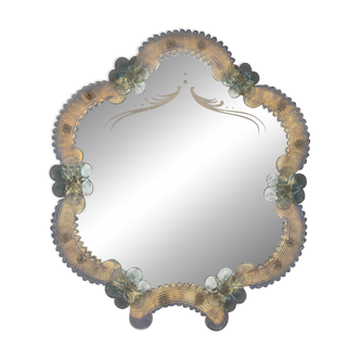 Italian Venetian Murano light blue and opalescent glass wall mirror, 1950s