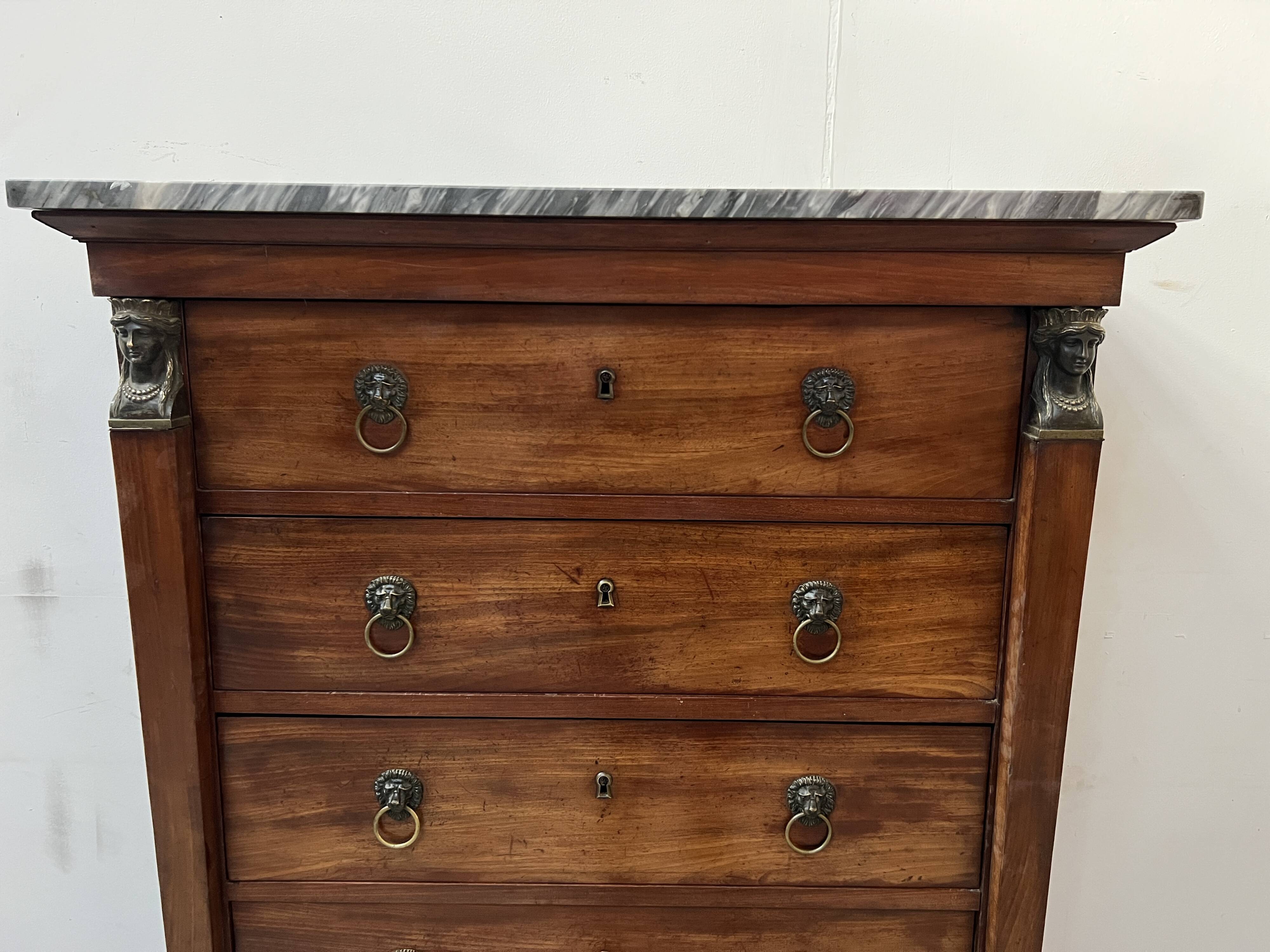 Empire period chest of drawers in mahogany and veneer, 19th century