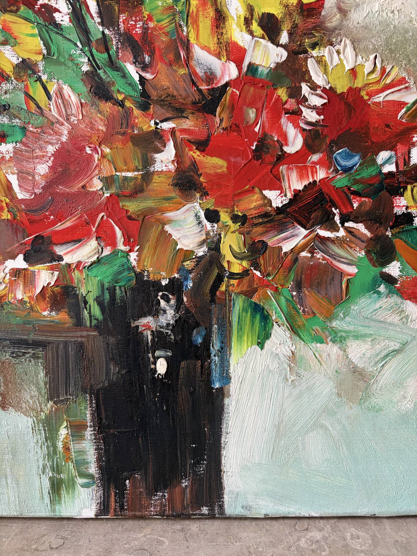 Bouquet de fleurs au couteau, signé