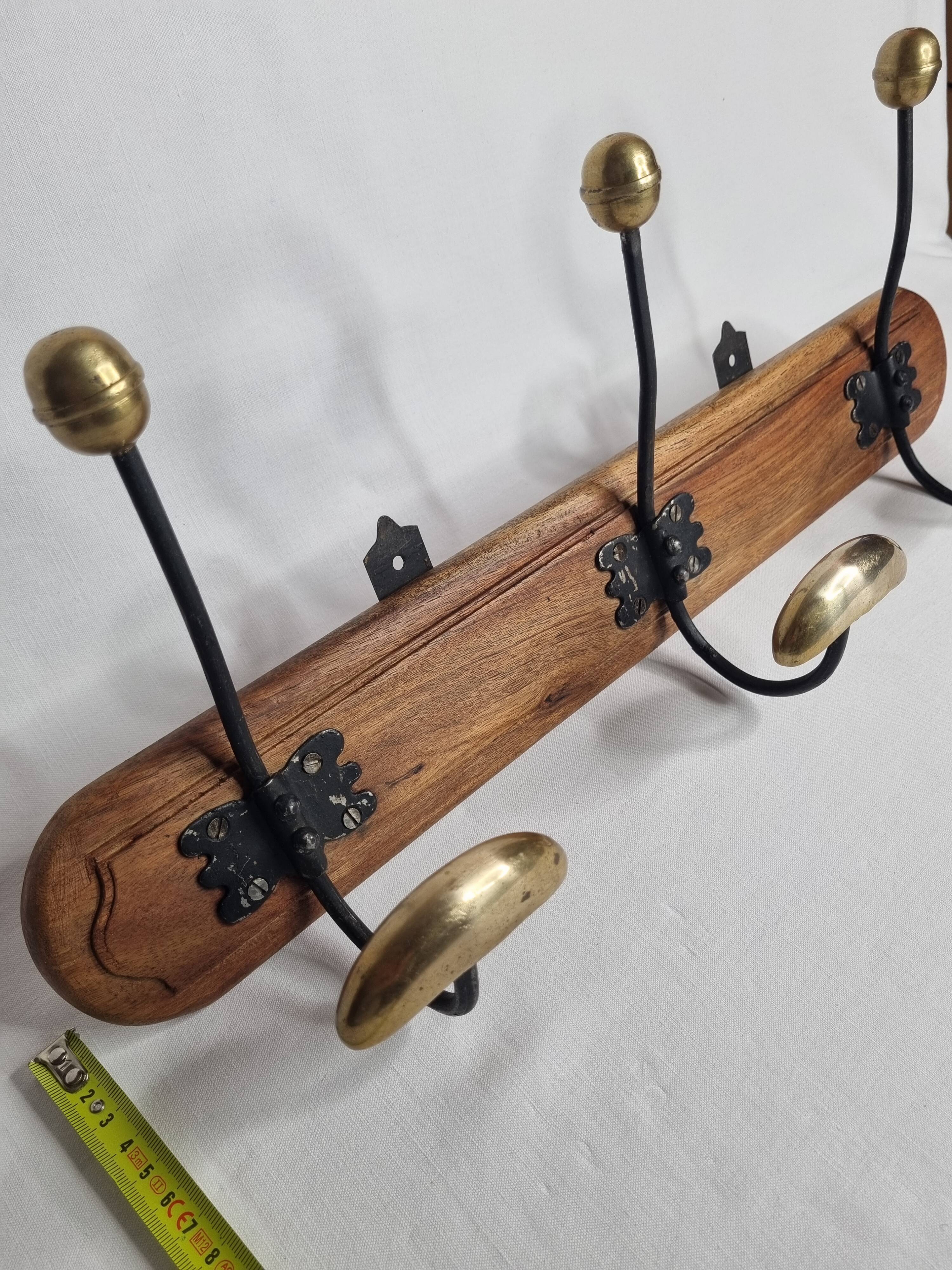 Portemanteau mural bistrot en laiton acier et bois vintage