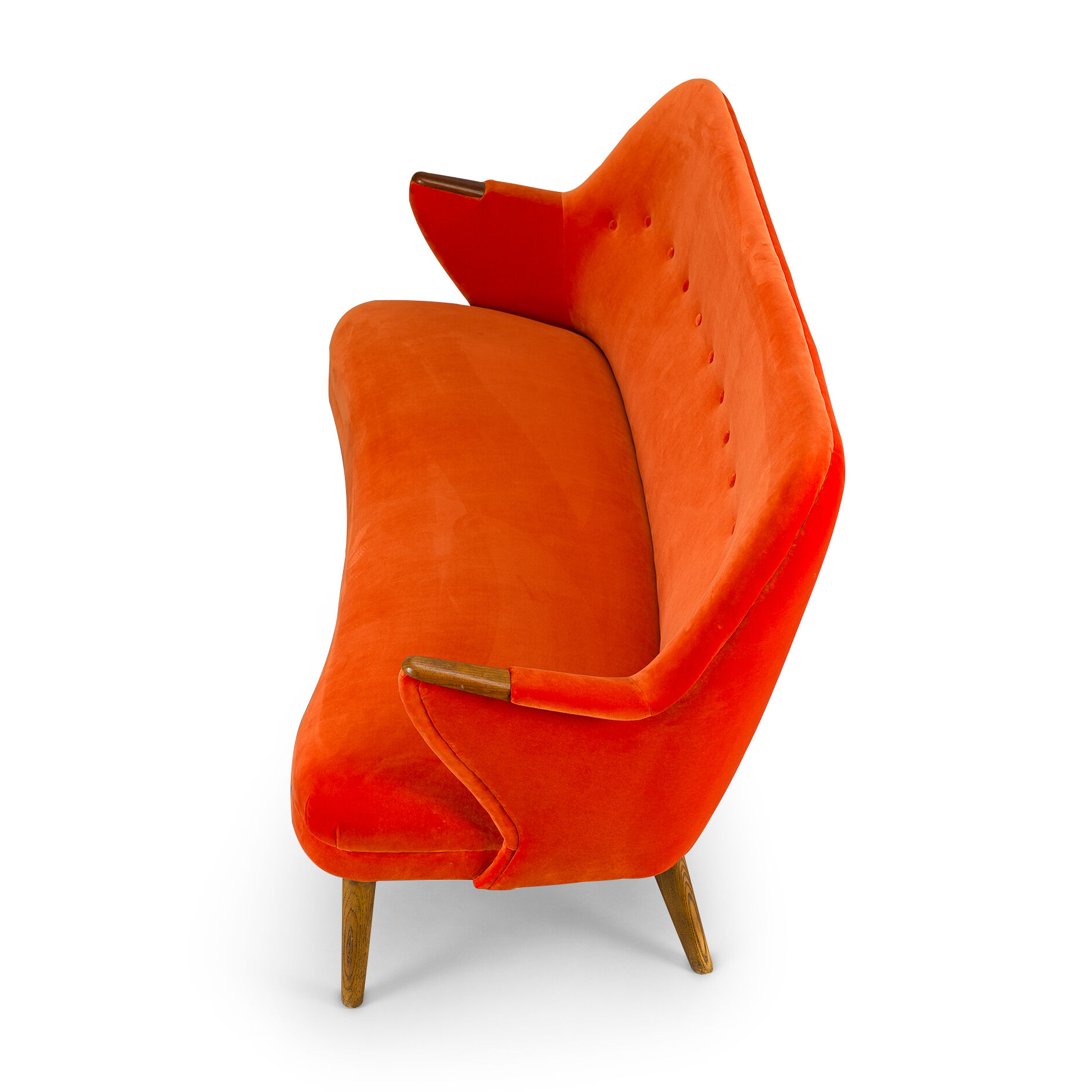 Reupholstered Midcentury Velvet Orange 3-Seat Sofa from CFC Silkeborg, 1960s