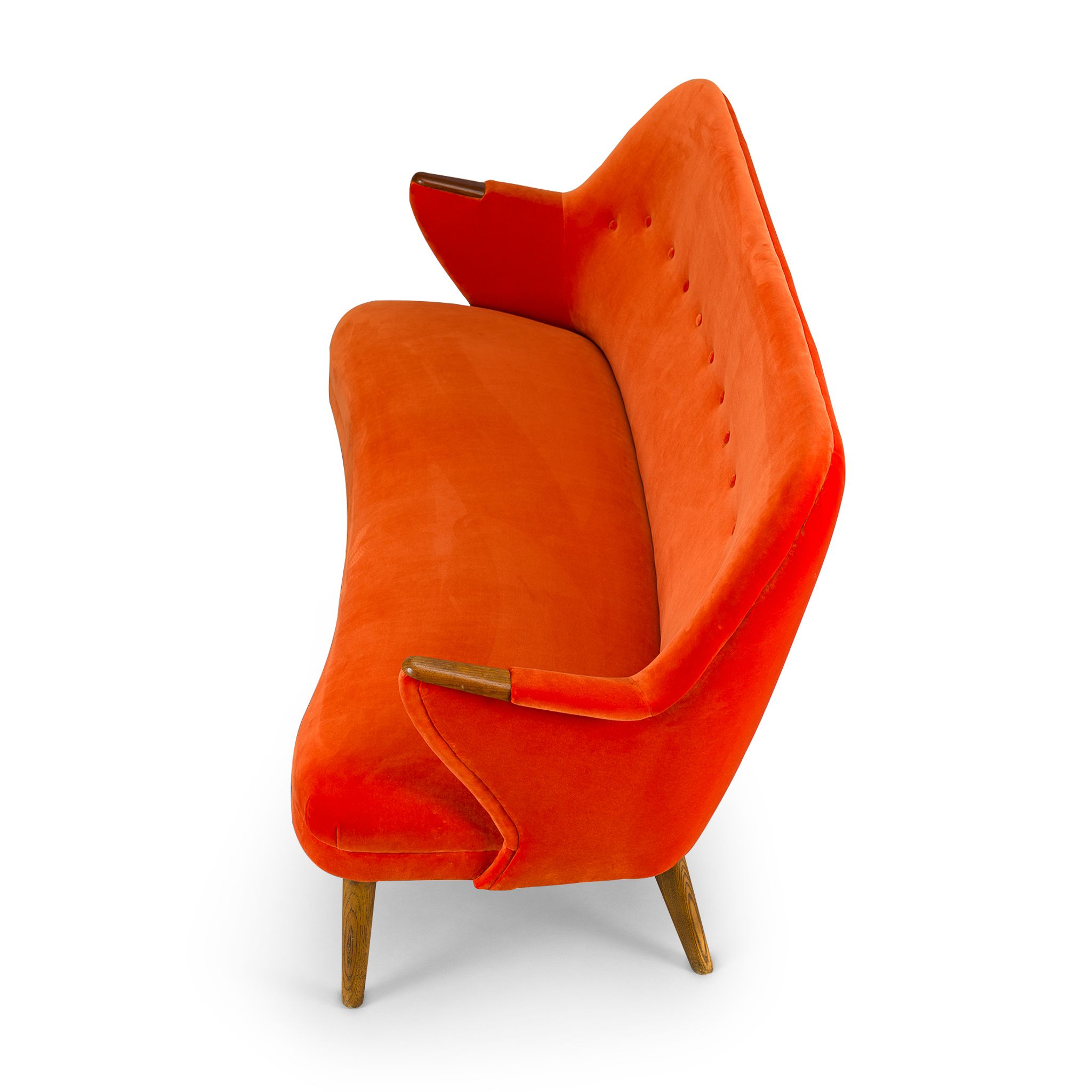 Reupholstered Midcentury Velvet Orange 3-Seat Sofa from CFC Silkeborg, 1960s