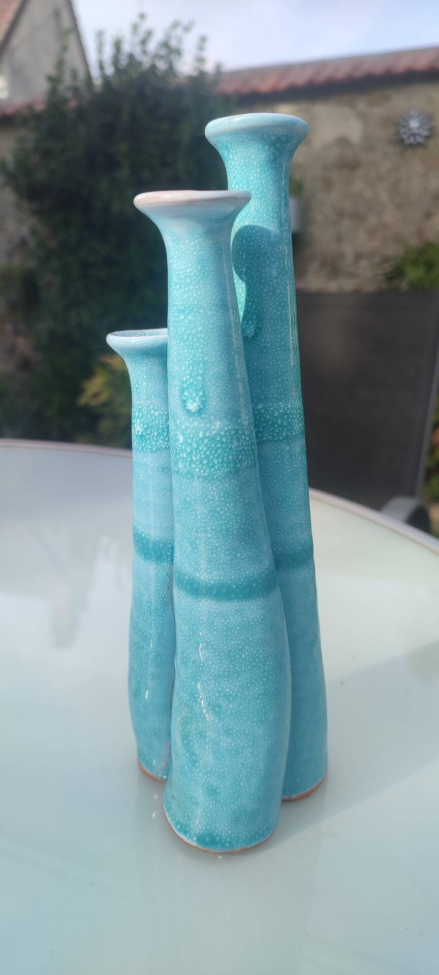 "Organ" triple soliflore vase in artisanal ceramic