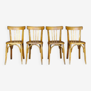 Lot de 4 chaises Bistro Mahieu assises bois, 1956