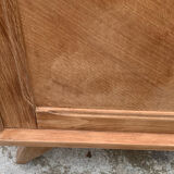 Vintage wardrobe with compass legs in raw wood, sliding doors, 1960s