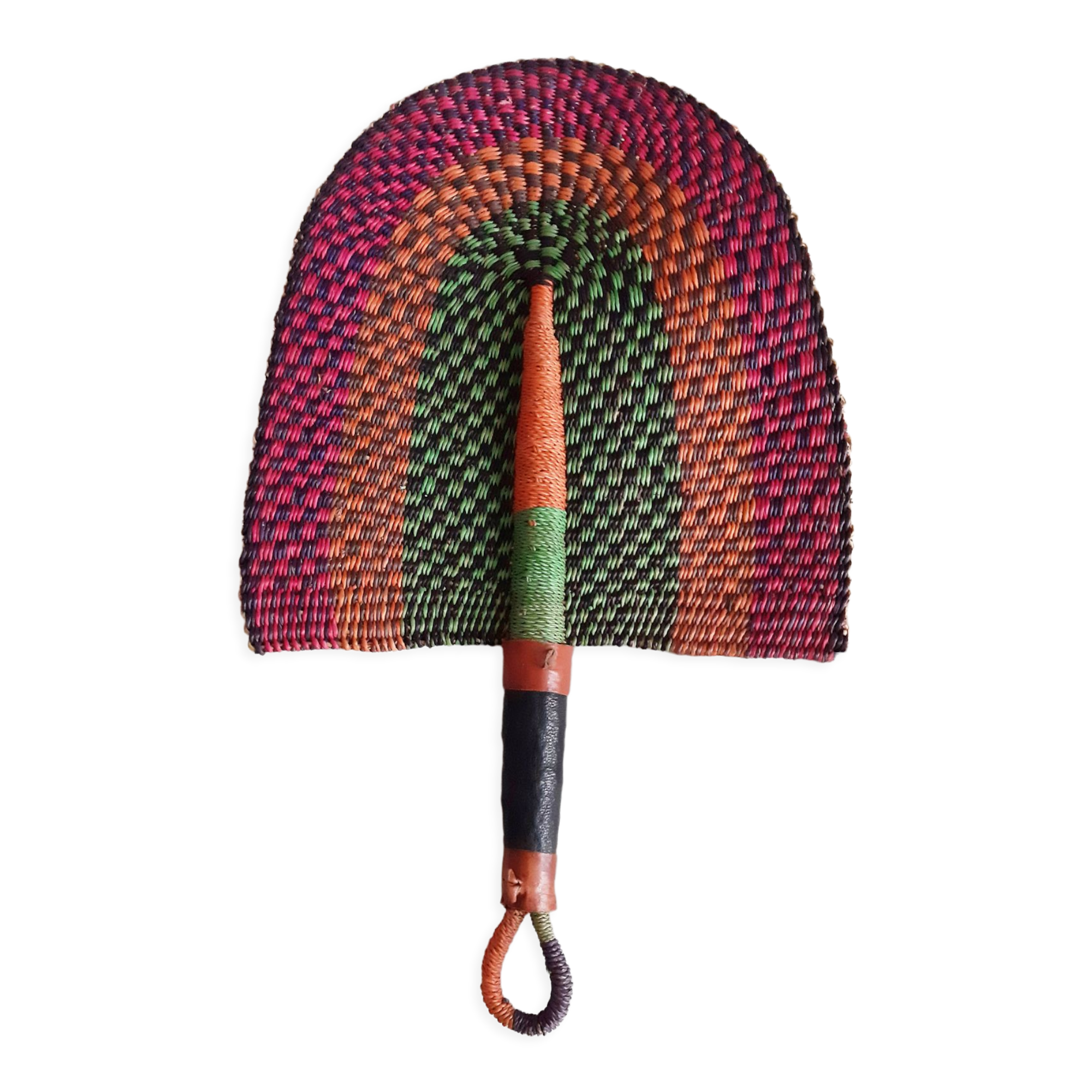 Eventail africain bolga,décor mural du ghana,violet rose orange vert