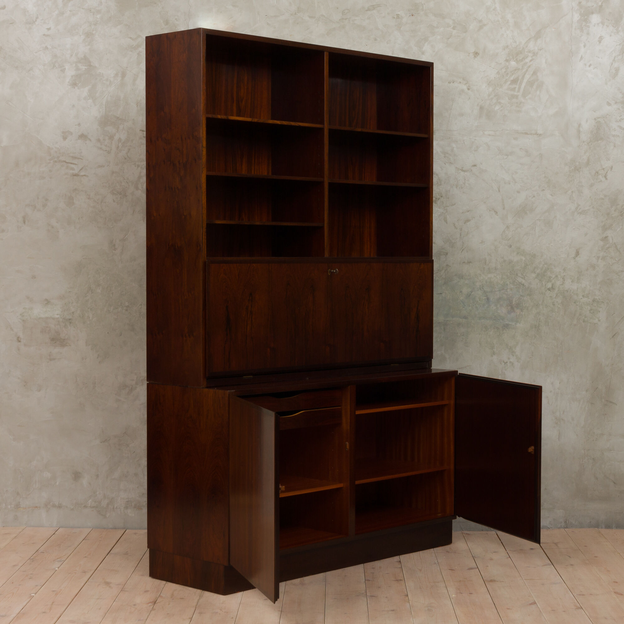 Omann Jun rosewood bookcase with secretaire