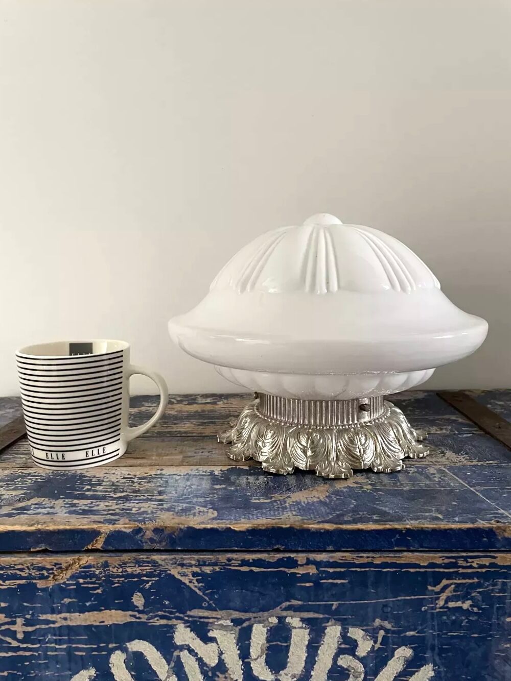 Art Deco ceiling lamp in white opaline