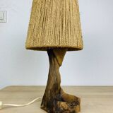 Lampe brutaliste bois d'olivier et corde style organique