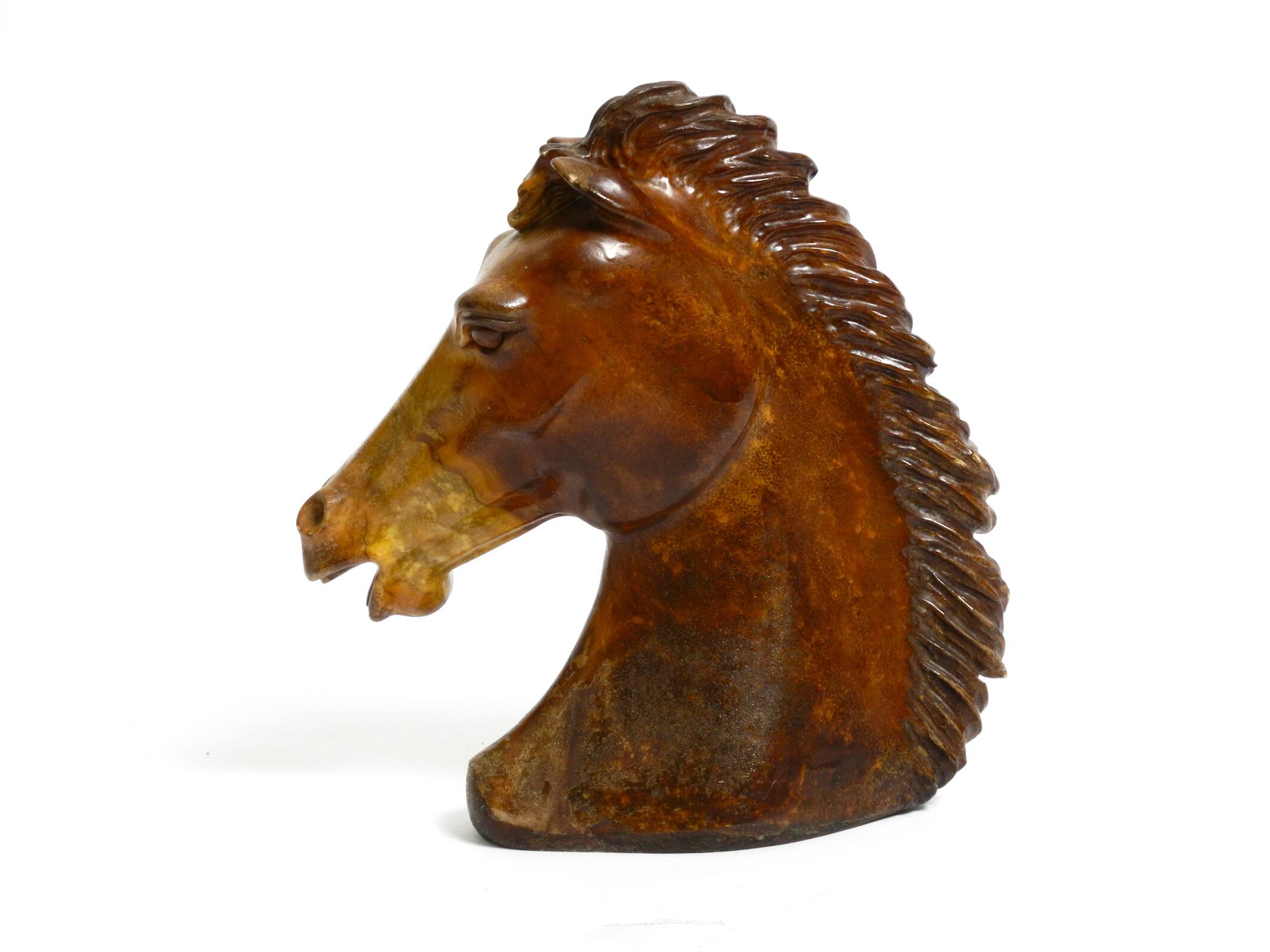 Decorative heavy lifelike 1960's horse head sculpture in brown soapstone
