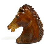Decorative heavy lifelike 1960's horse head sculpture in brown soapstone