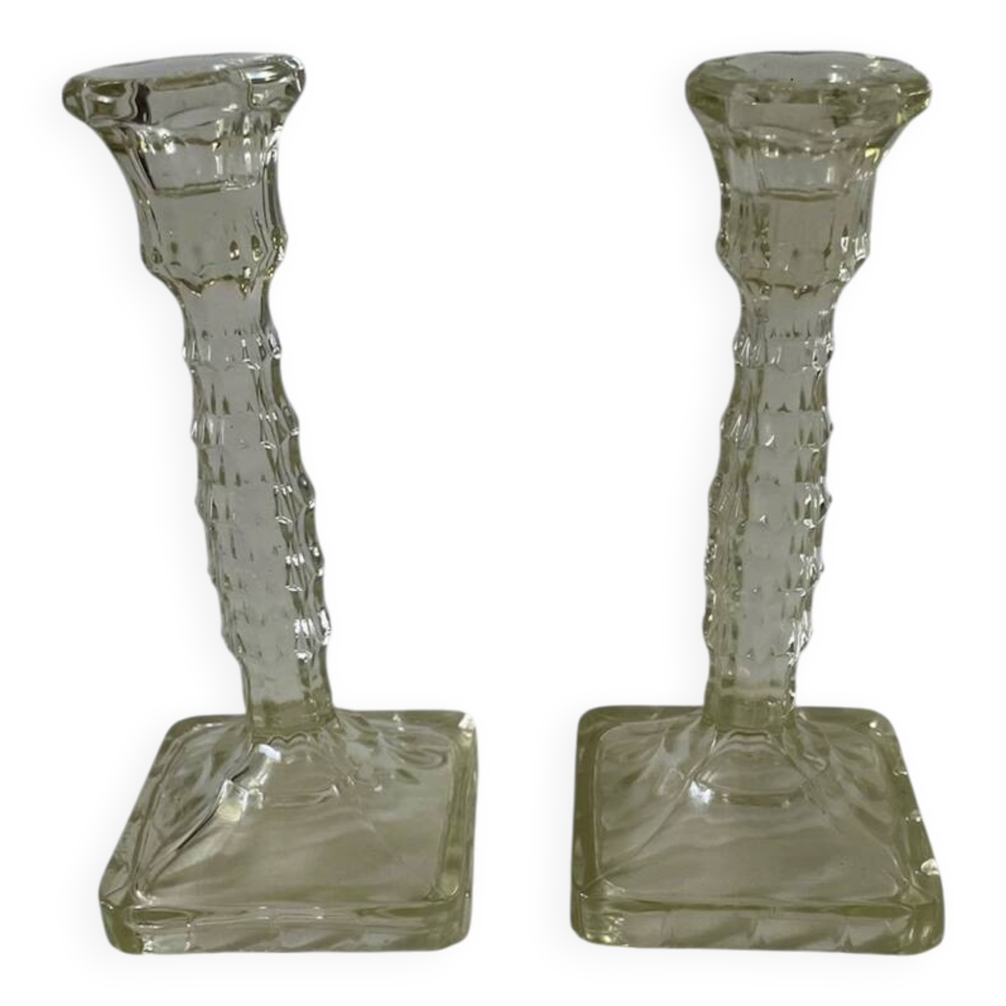 Pair of molded glass candlesticks