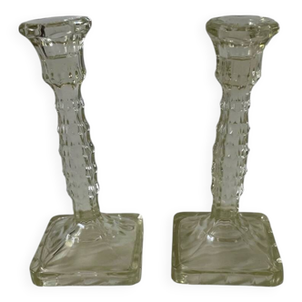 Pair of molded glass candlesticks