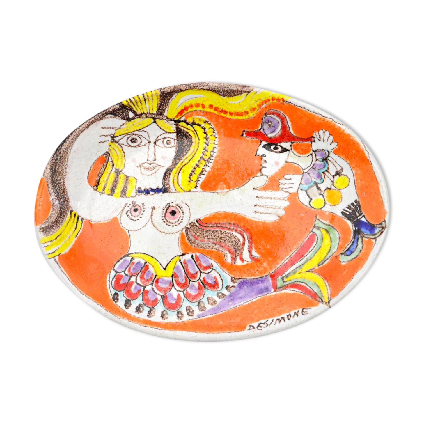 Vintage italian ceramic oval plate by Giovanni De Simone, 1960s