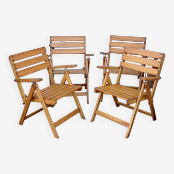 Suite de 4 chaises pliable vintage en bois, année 70/80