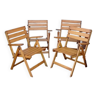 Suite de 4 chaises pliable vintage en bois, année 70/80