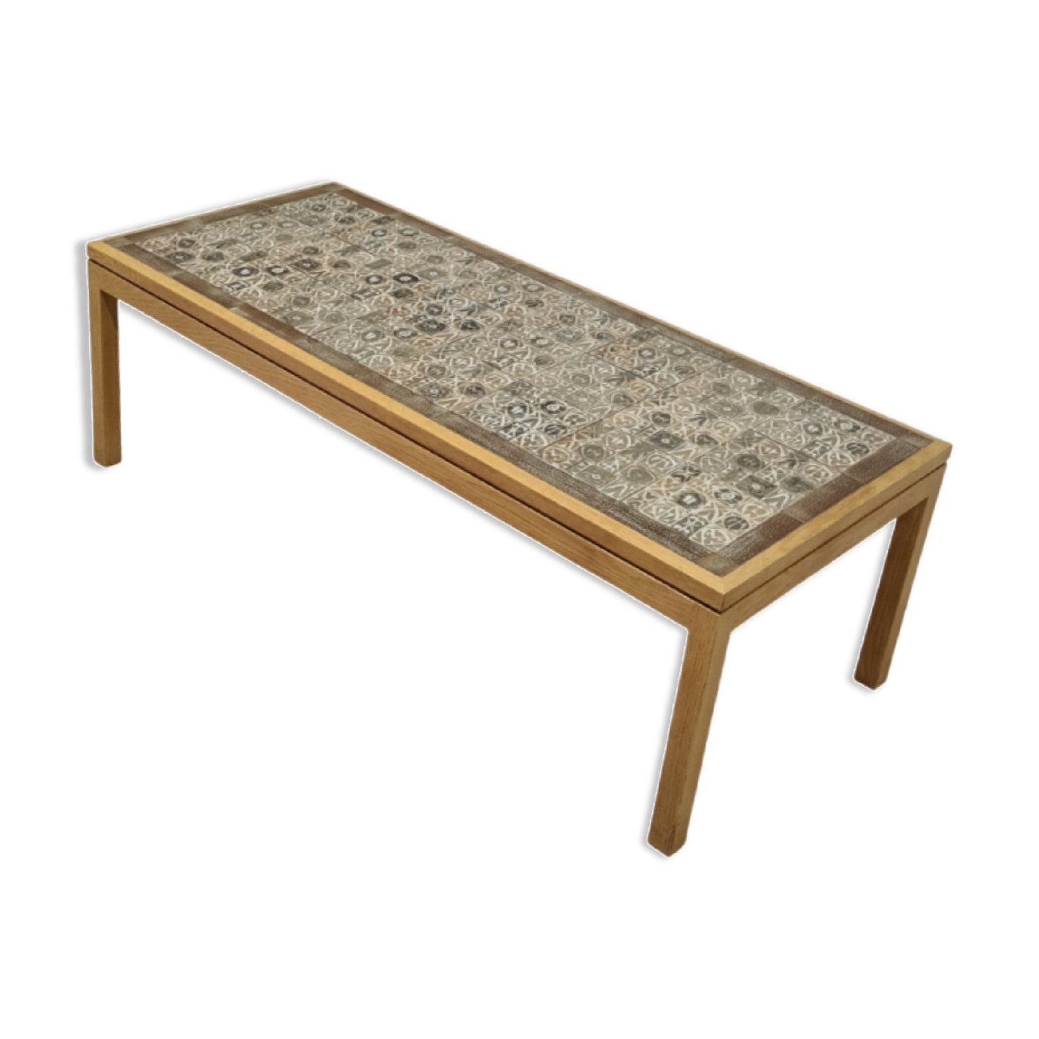 Scandinavian oak and tile coffee table, Denmark 1960s
