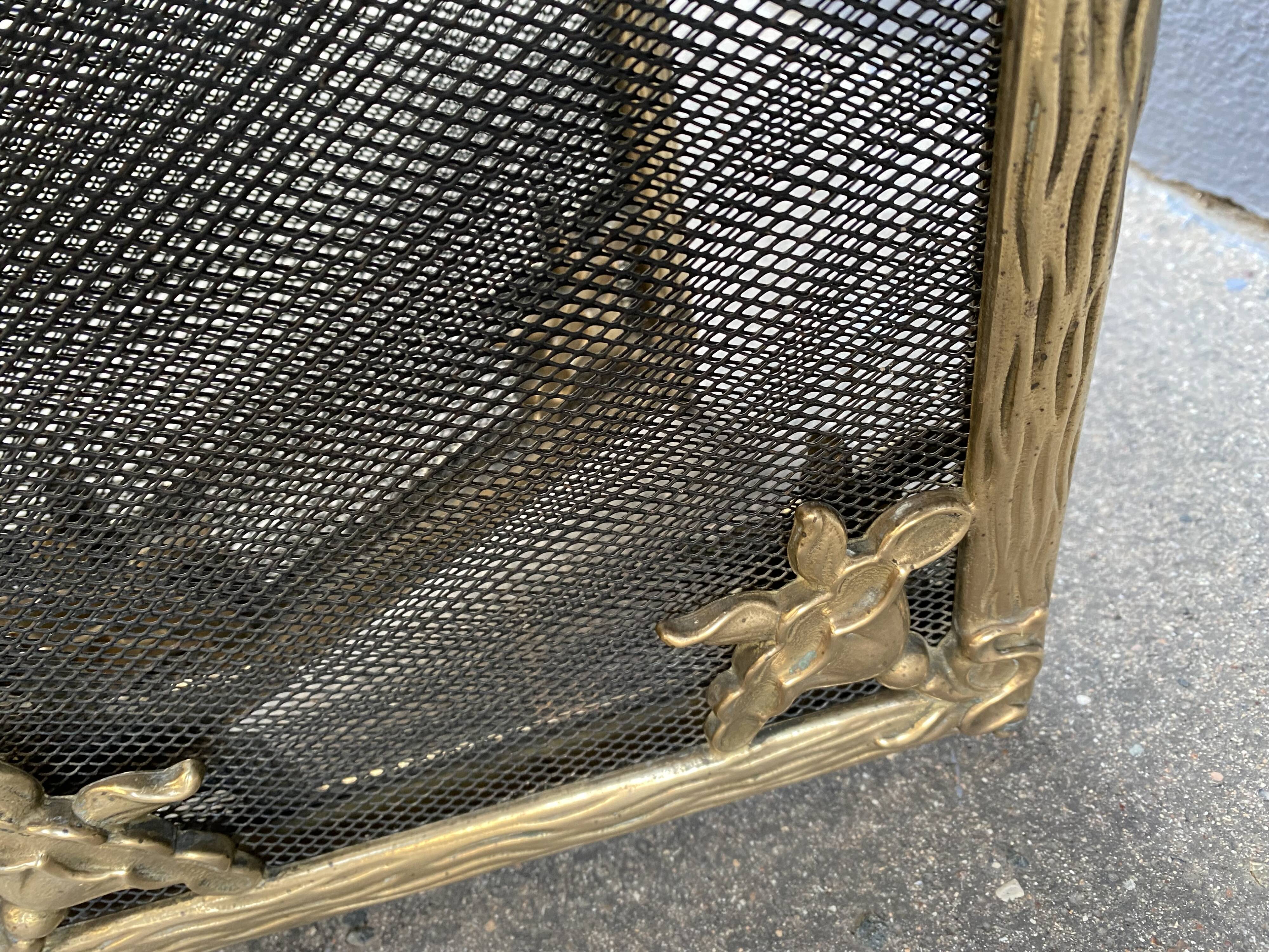 Brass fireplace fire screen 1900, French art nouveau spark screen with 4 shutters