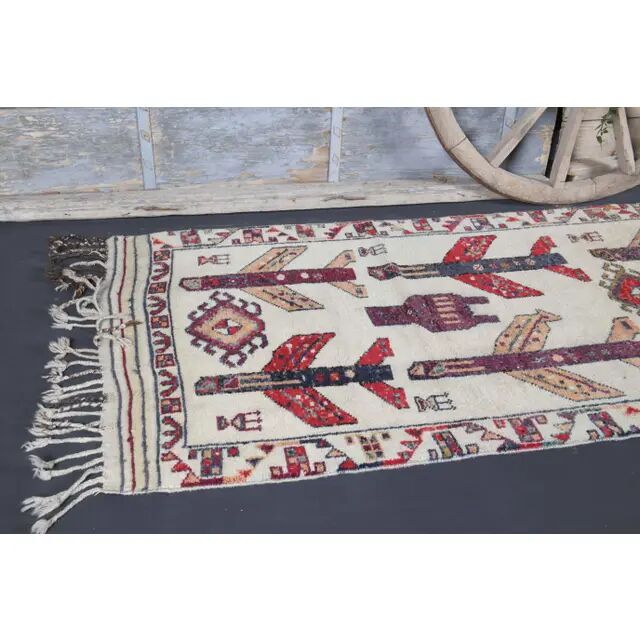 Vintage Turkish Oushak Handmade Wool Cotton White Runner Rug 111x343