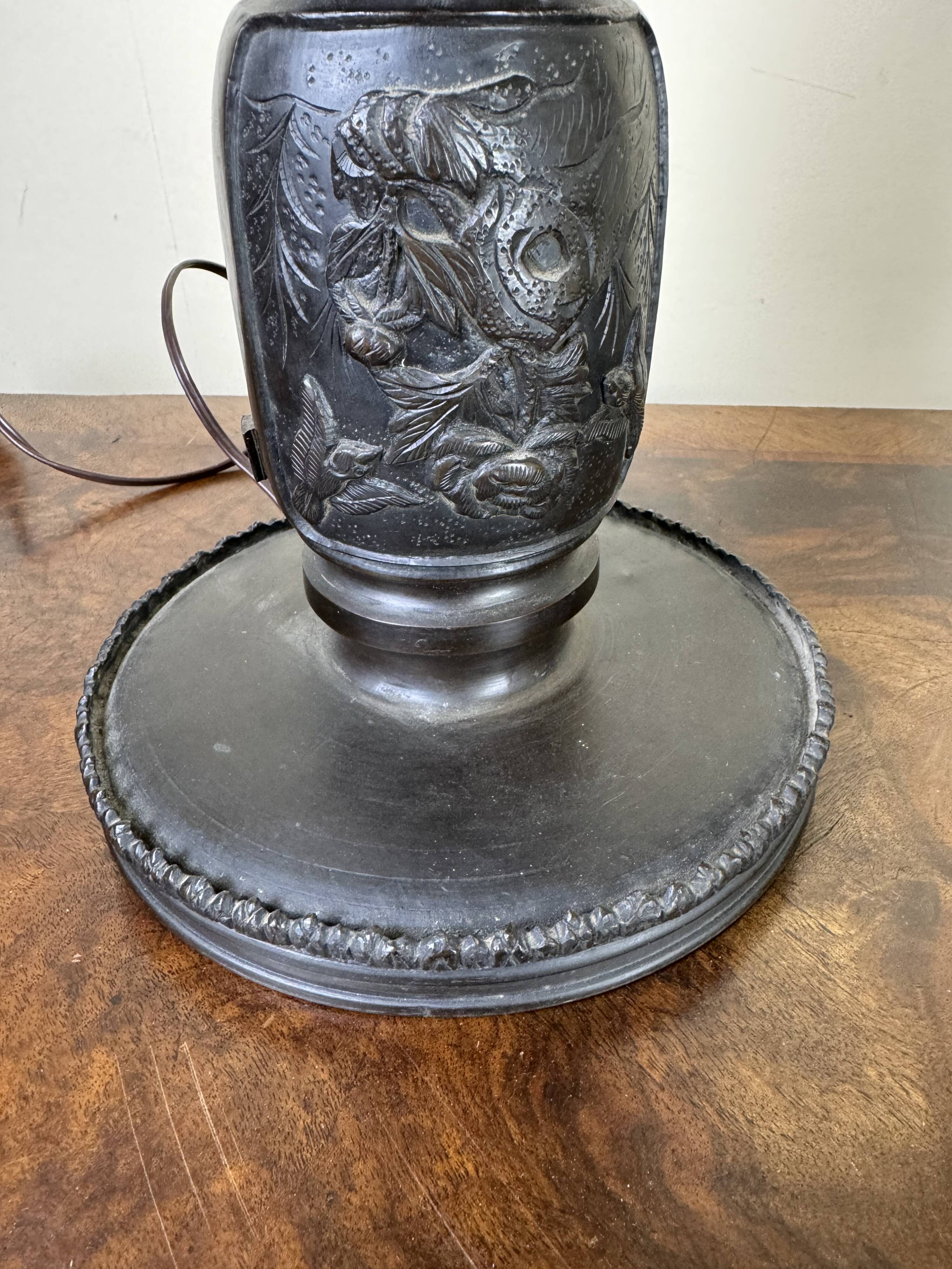 Japan Meiji period: Pair of patinated bronze candlesticks circa 1880