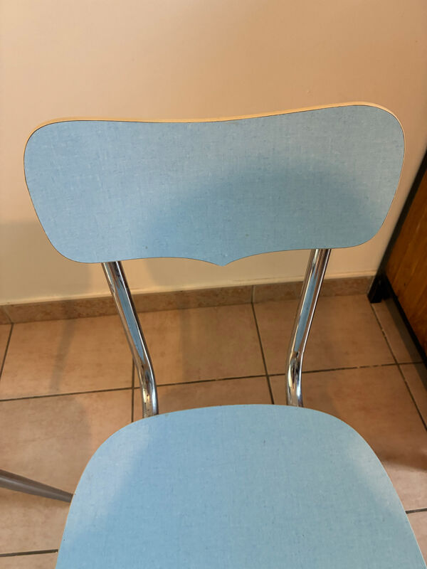 Paire de chaises vintage en Formica bleu ciel – années 50/60 Peugeot