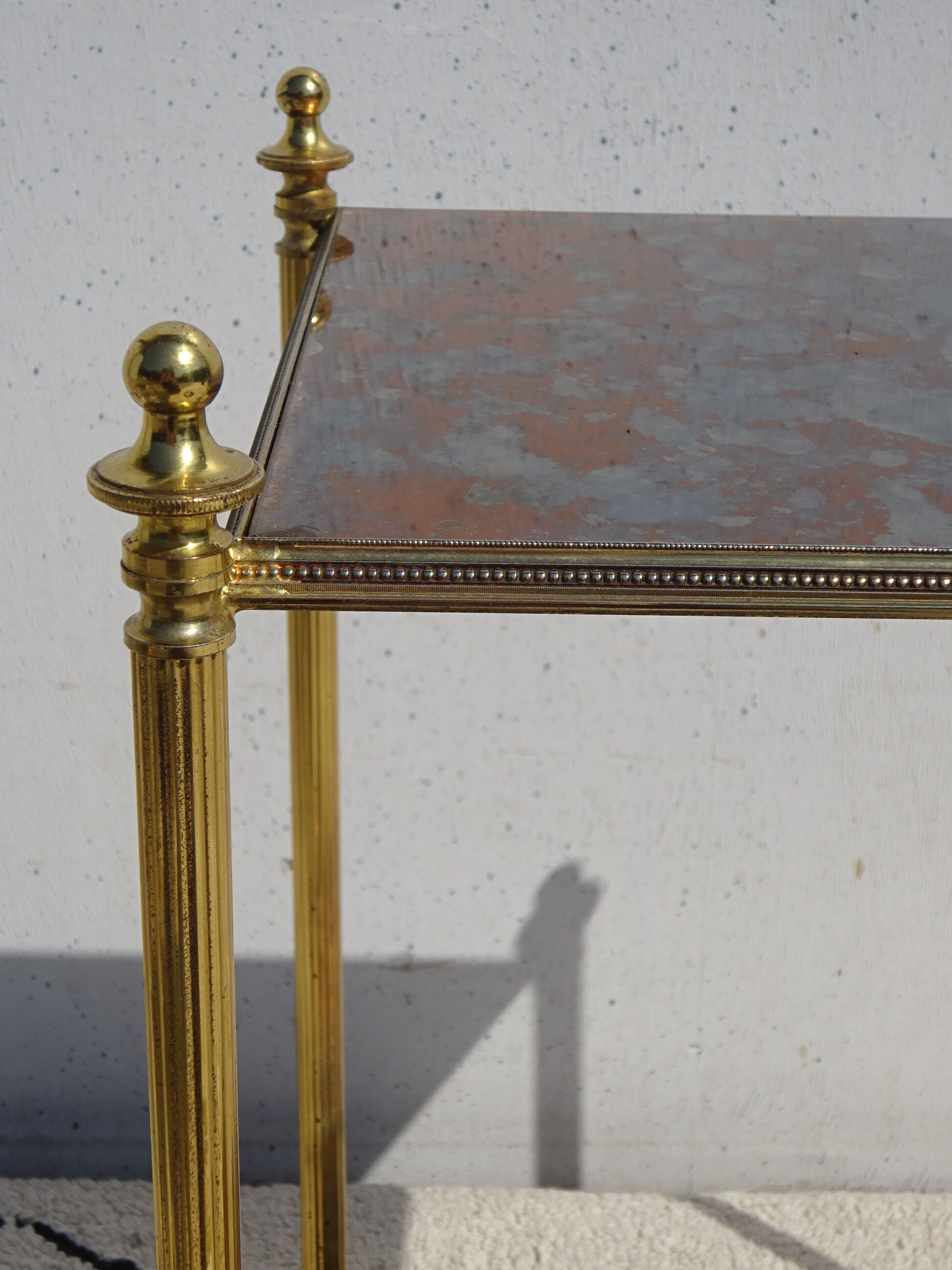 Pair of bedside tables in gilded brass and glass, midcentury