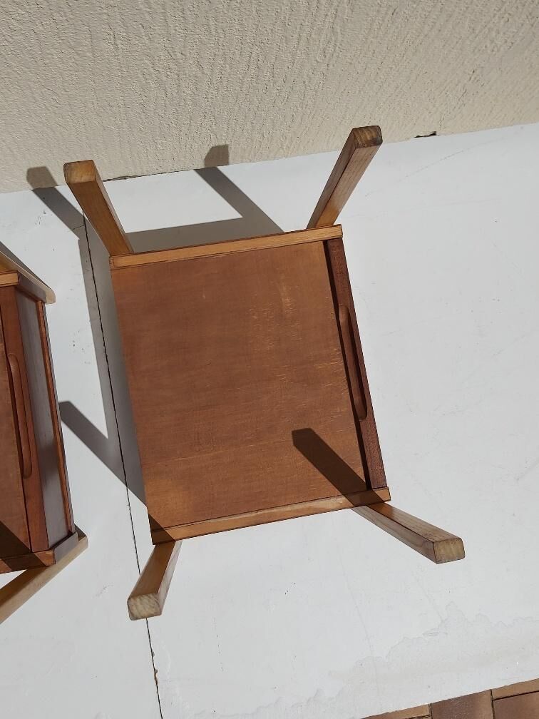 Pair of bedsides wood and glass 50s