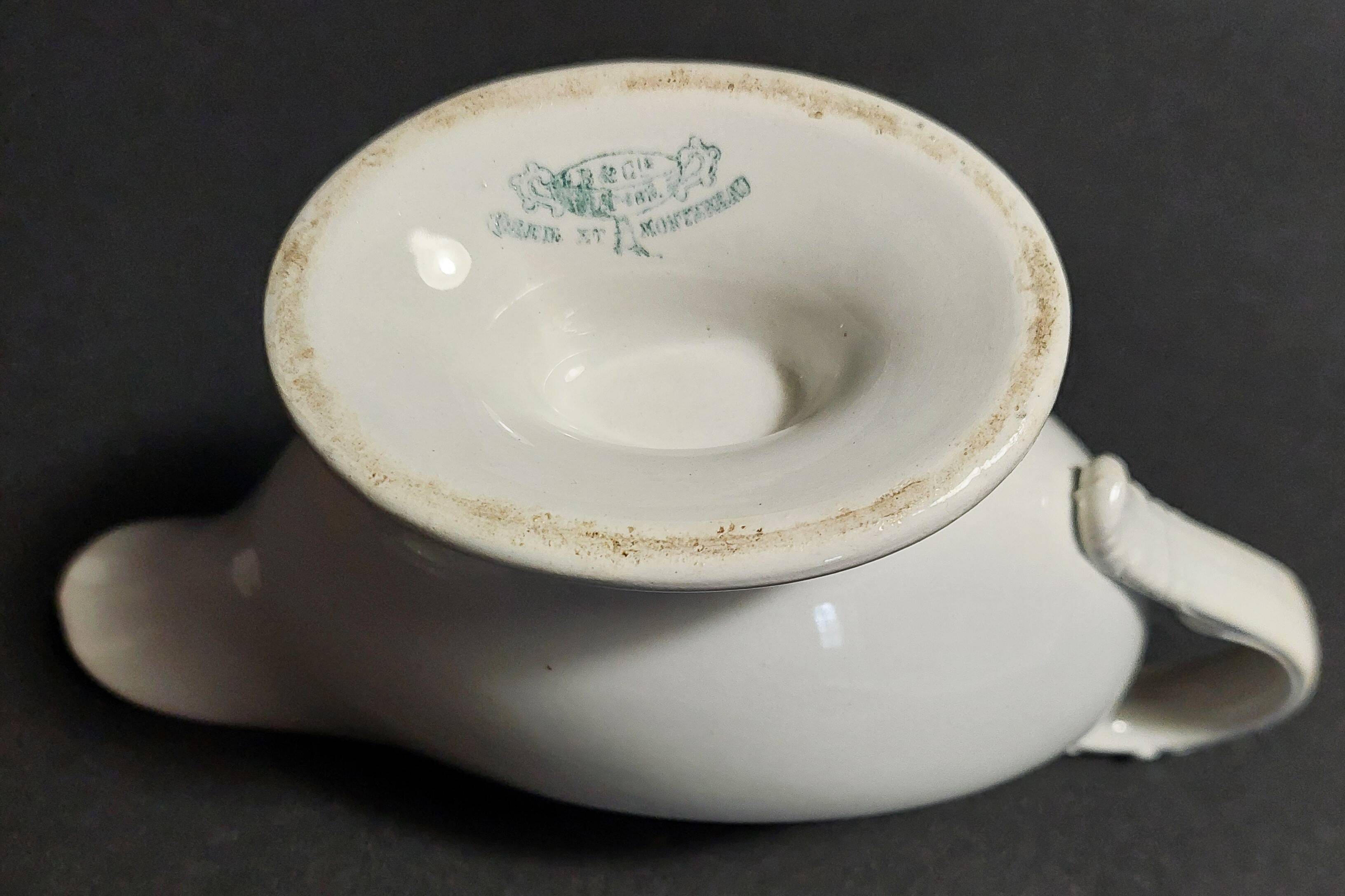 White iron earth sauce boat from Creil and Montereau, late 19th century