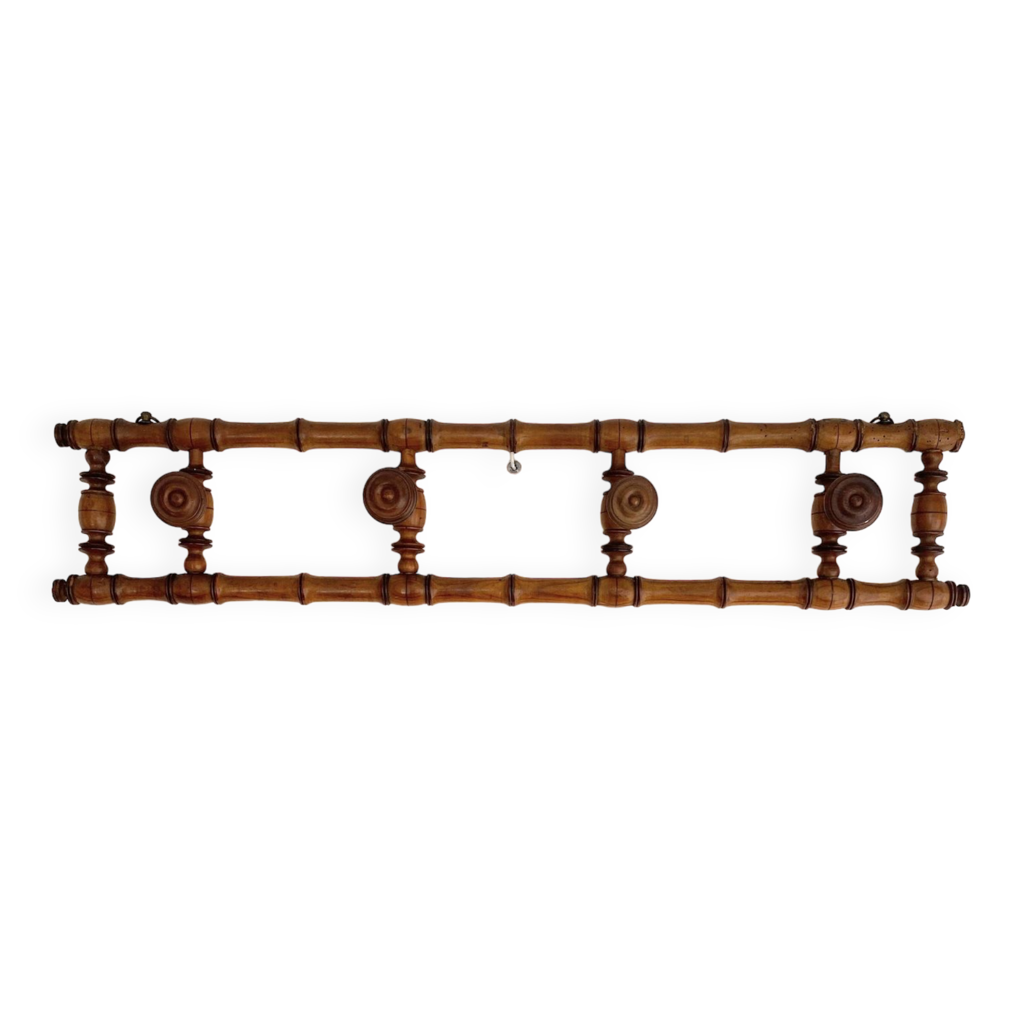 Vintage wooden wall coat rack with 4 swivel hooks from 1920
