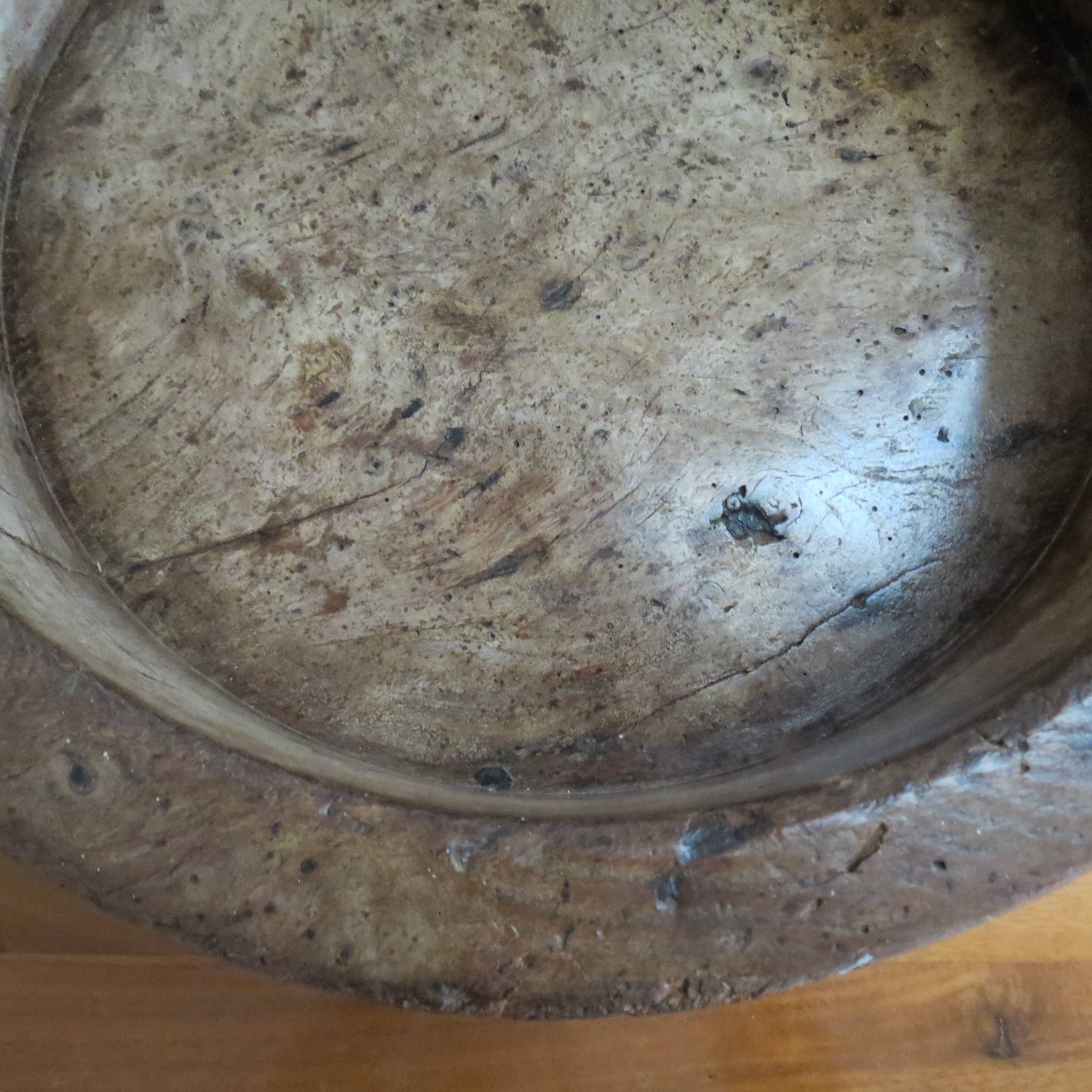 Antique 19th Century Large English Elm Wooden Straight Sided Dairy Wash Bow