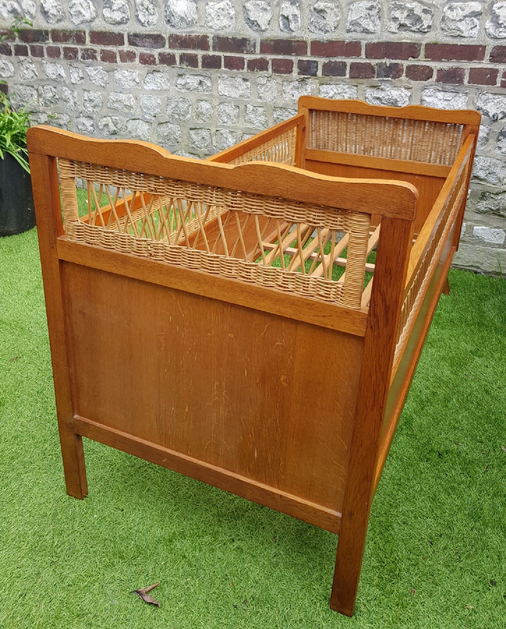 Bed wood and rattan 1960
