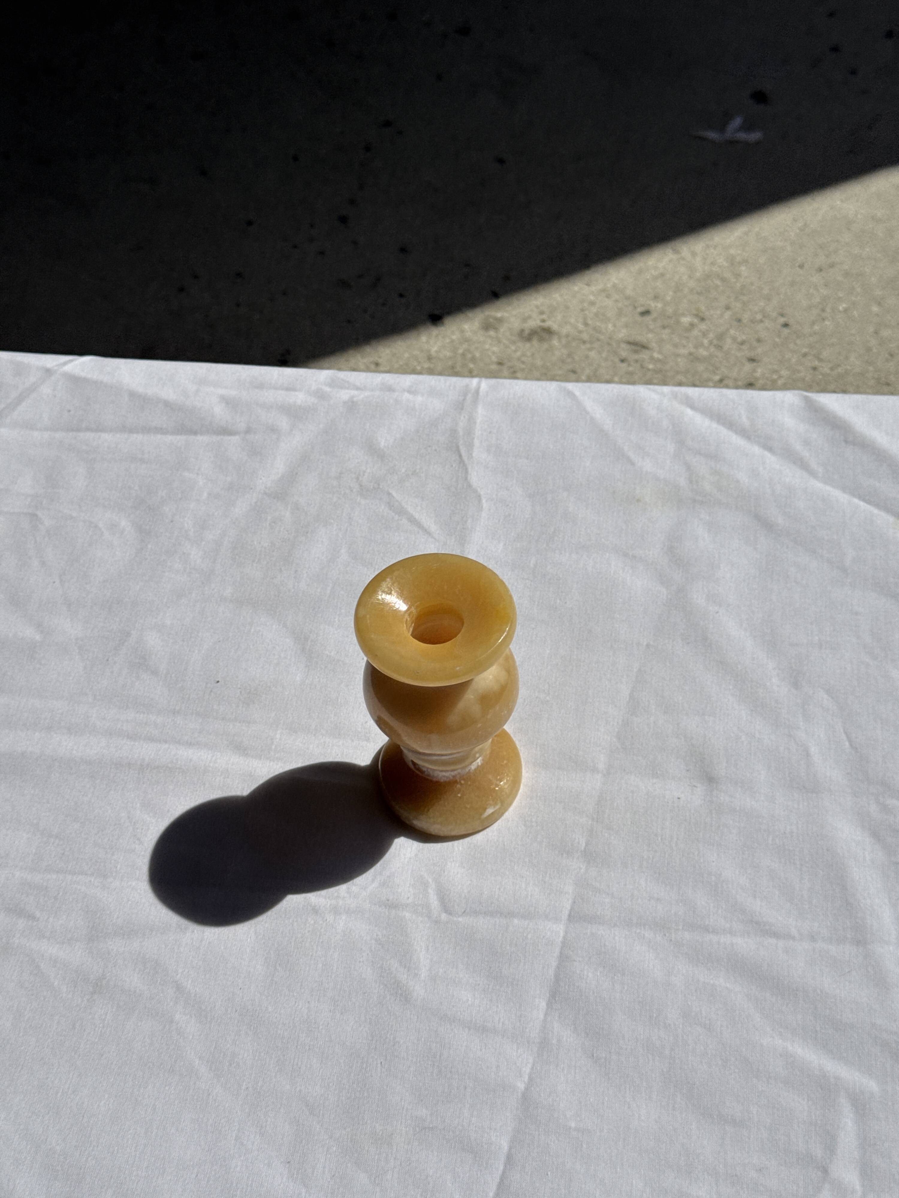 Small vintage candle holder in yellow onyx, H10 D5.5.