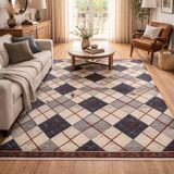 Modern Kilim blue check pattern wool kilim carpet geometric kelim area rug