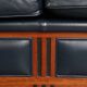 2.5-Seater Art Deco Sofa with Woodwork and Dark Blue Cowhide Leather