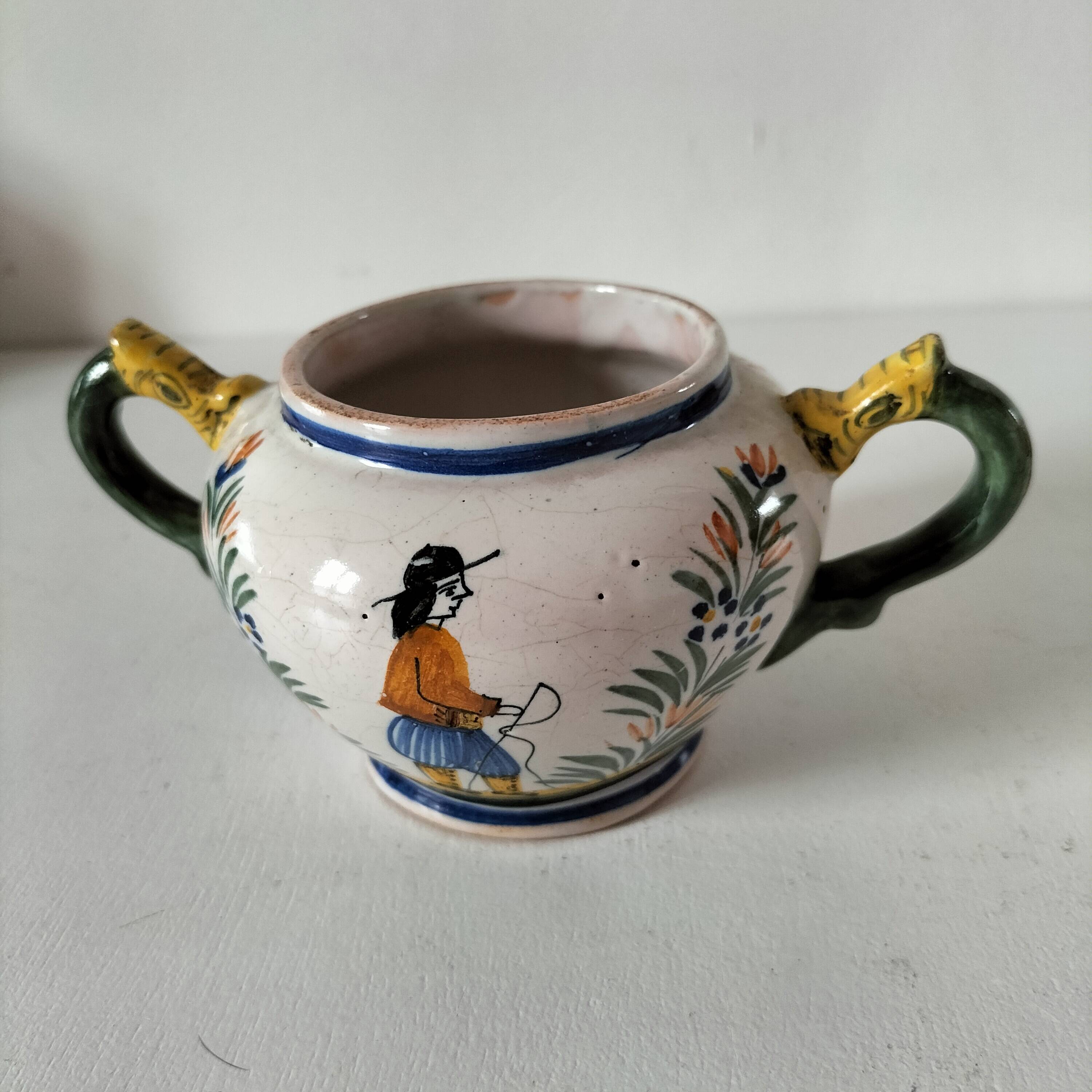 Small pot with dragon handles HENRIOT Quimper