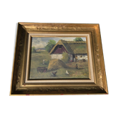 Vintage Farmyard Oil Painting by Henning Bjørn
