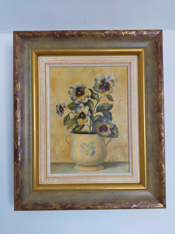 Toile nature morte de F Villeneuve