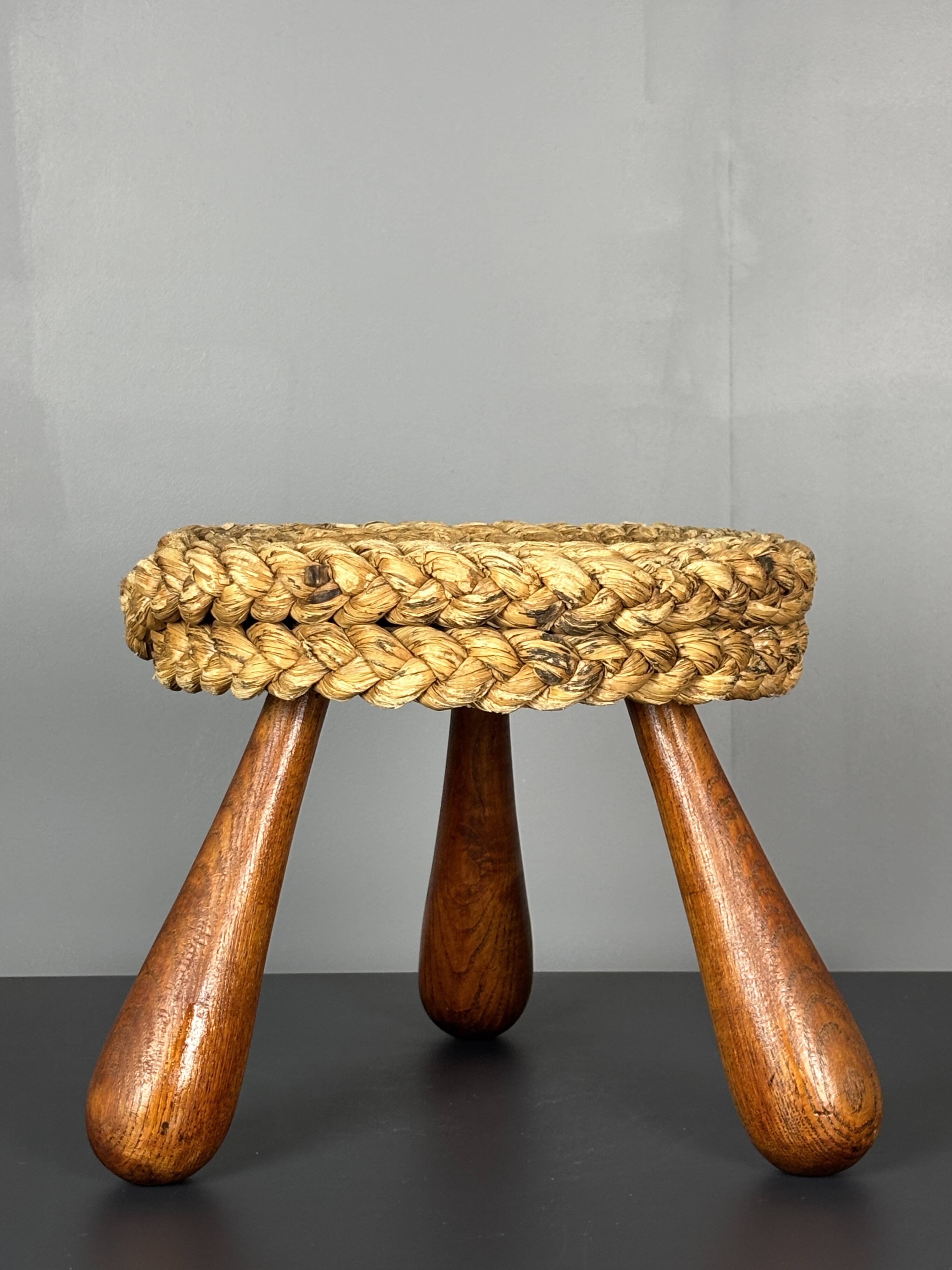 Midcentury French braided rope stool by Audoux & Minet, 1950s