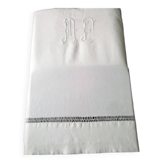 Antique sheet in monogrammed white cotton MF 2.10 X 3.25 m