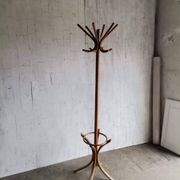 Freestanding coat rack by Thonet in brown wood, bentwood style, Hungary 1930s H185cm