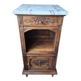 Antique carved bedside table – solid wood and marble in Louis Philippe style