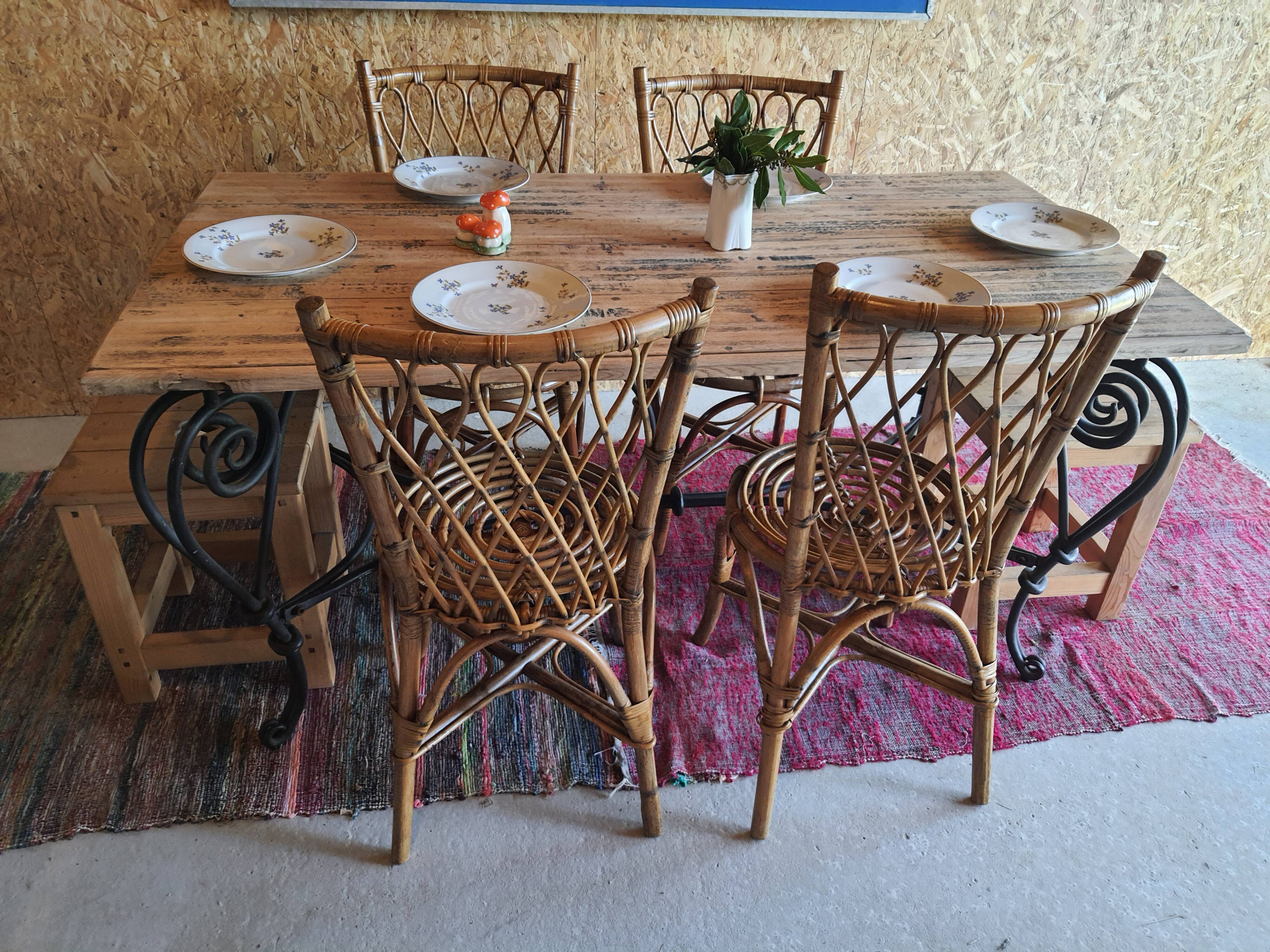 Wooden and wrought iron table