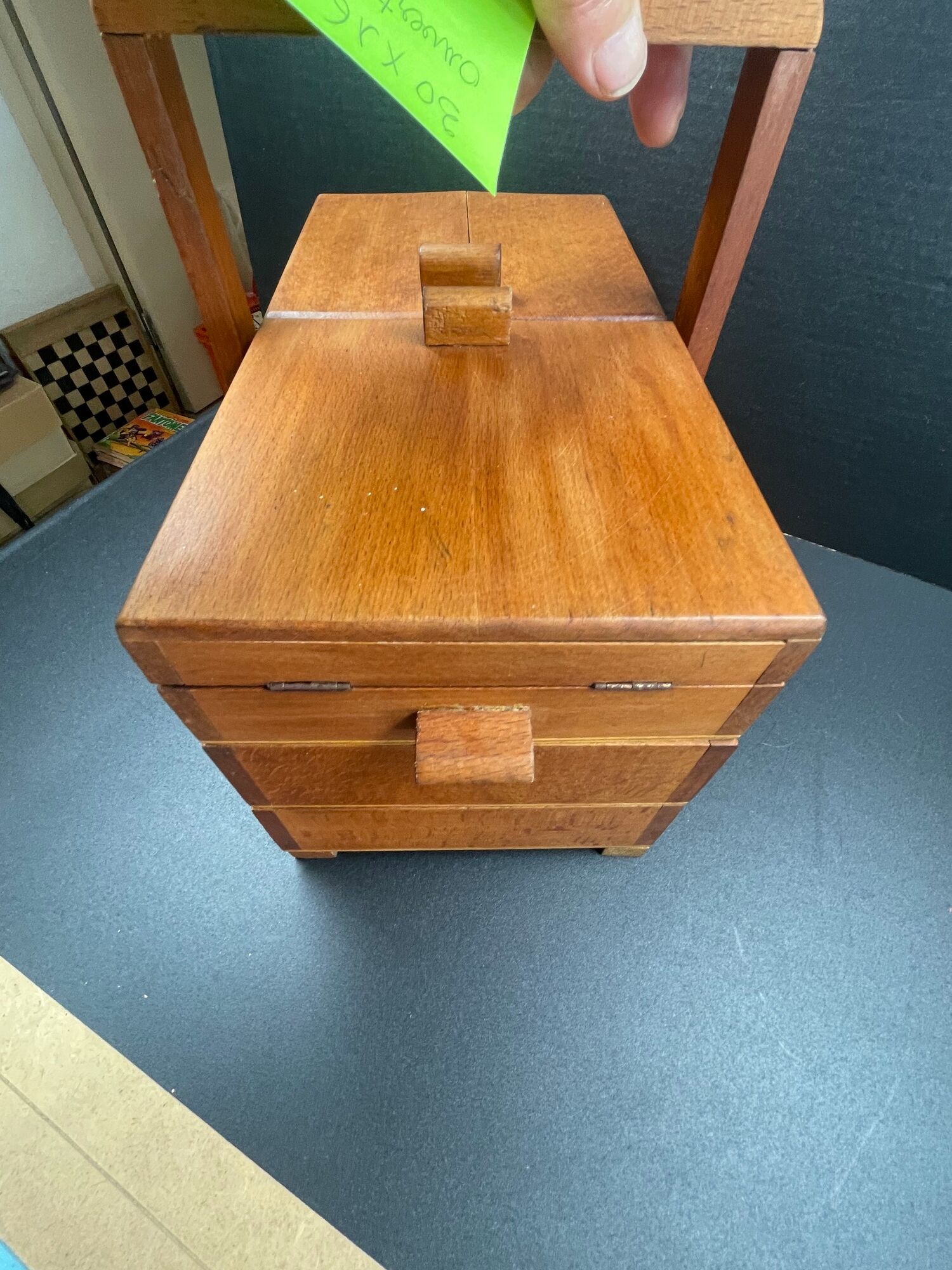 Cute little worker or vintage wooden sewing box