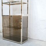 Bookcase vintage shelf in brass and smoked glass