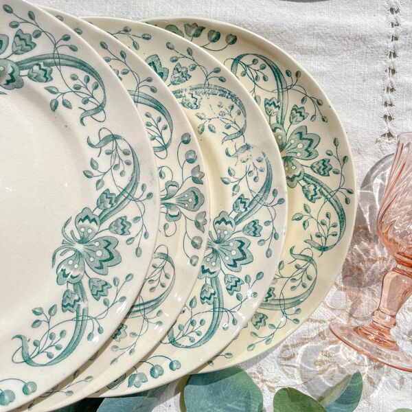 Lot de 6 Petites Assiettes Anciennes Terre de Fer ''Figuig'' – Longchamp XIXe