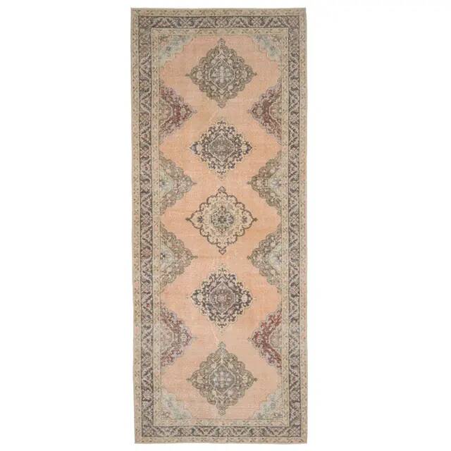 Vintage Turkish Oushak handmade wool cotton orange runner 142x380