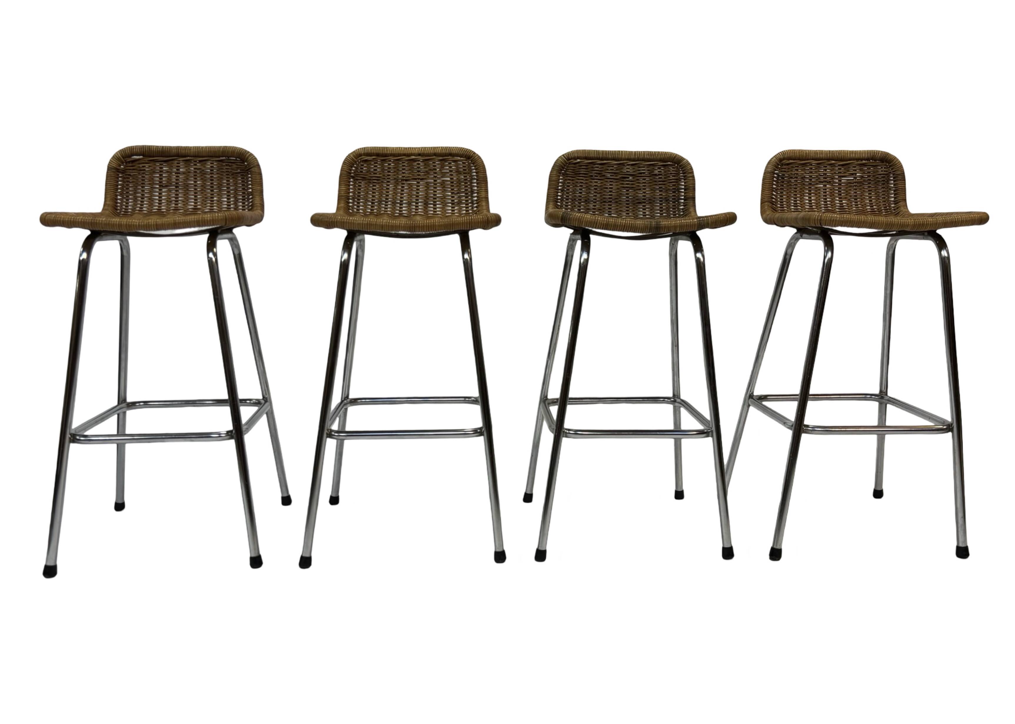 Set of 4 vintage bar stools Dirk van Sliedregt Rohe Noordwolde 1960's